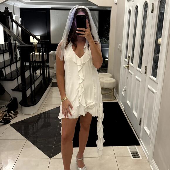 SHOW ME YOUR MUMU Ramona White Ruffle Mini Dress Size Large - Picture 2 of 13